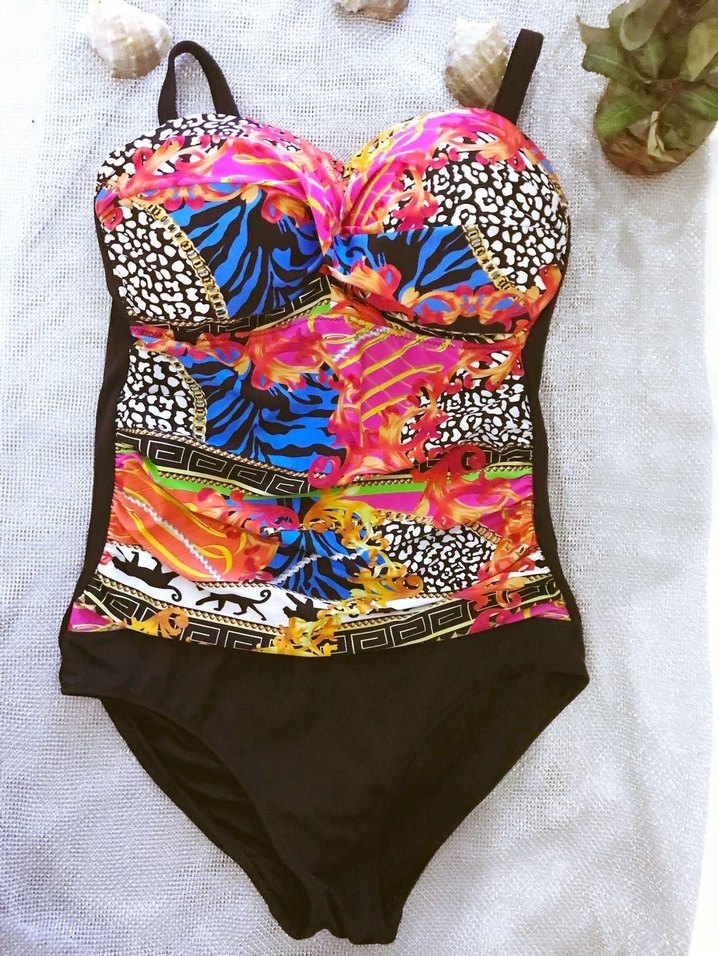 (42) SİYAH DESENLİ DRAPE TASARIMLI ŞIK SPOR BASIC SRTAPPY MAYO - Görsel 3