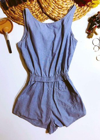 Nakışlı Kot Mini Tulum - Görsel 5