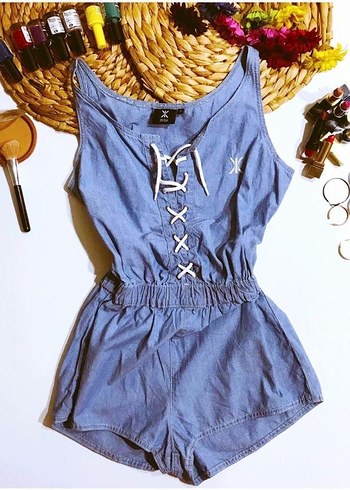 Nakışlı Kot Mini Tulum - Görsel 2