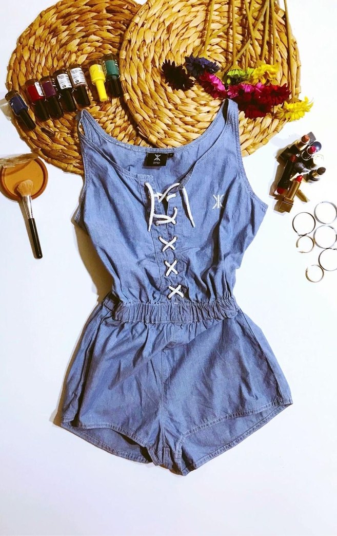 Nakışlı Kot Mini Tulum - Görsel 3