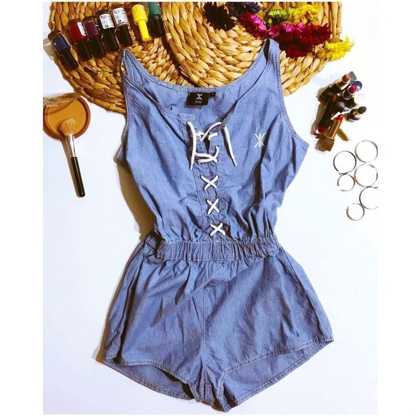 Nakışlı Kot Mini Tulum - Görsel 2