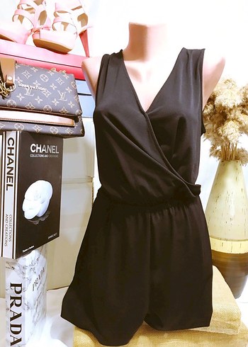 Siyah V Yaka Mini Saten Tulum - Görsel 6