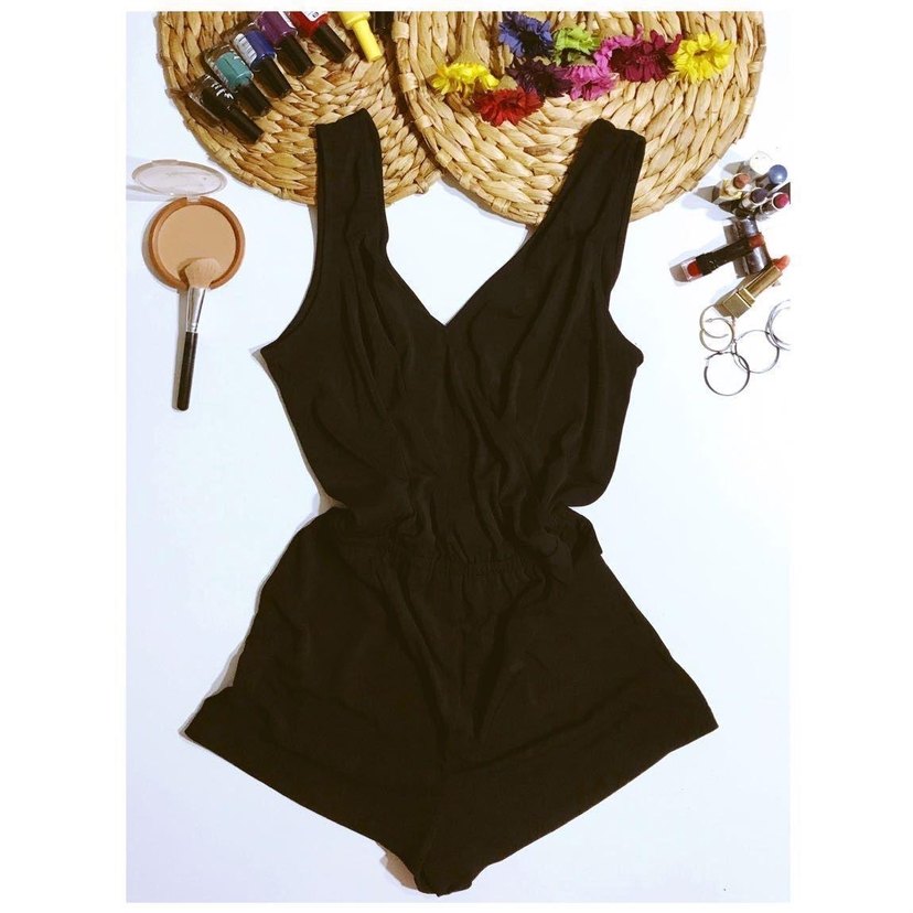 Siyah V Yaka Mini Saten Tulum - Görsel 2