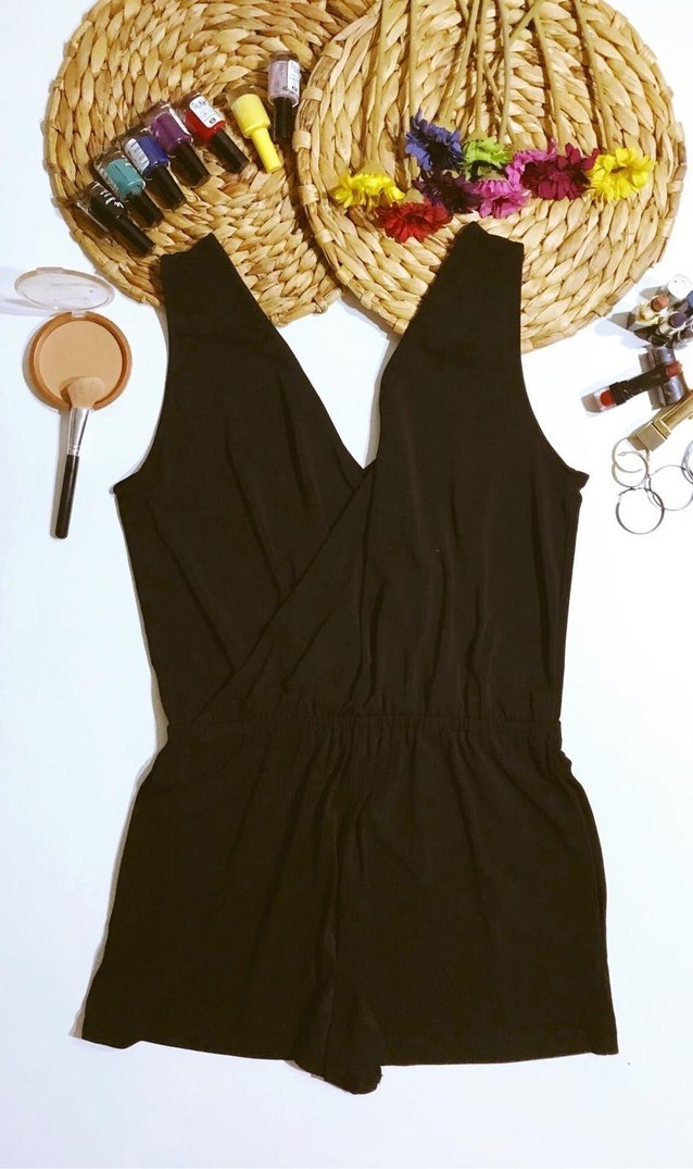 Siyah V Yaka Mini Saten Tulum - Görsel 5