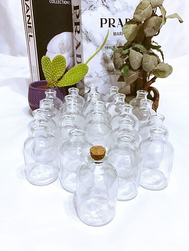 (50 CC) 20 ADET ŞEFFAF MANTAR TIPALI KOLONYA MUM DEKORATİF CAM Ş