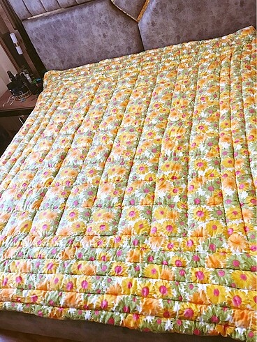Tasarımcı (ST) TURUNCU ÇİFT KİŞİLİK RENKLİ ÇİÇEK DESEN YORGAN BATTANİYE YA