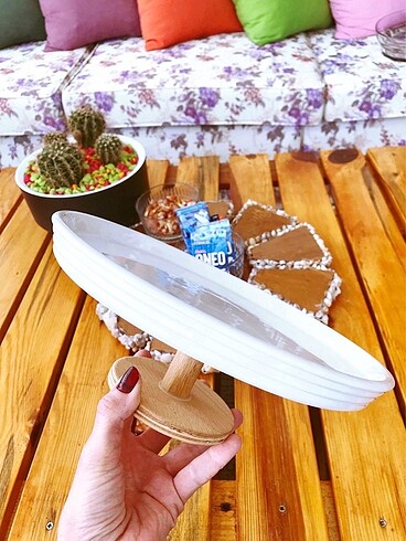 (30 CM ) İKEA BEYAZ BAMBU AYAKLI PORSELEN BÜYÜK SUNUM PASTA SALA