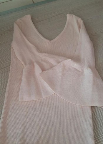 On Fashion Pembe V Yaka Triko Mini Kazak