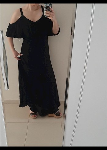 Ekol V Yaka Siyah Midi Gotik Elbise