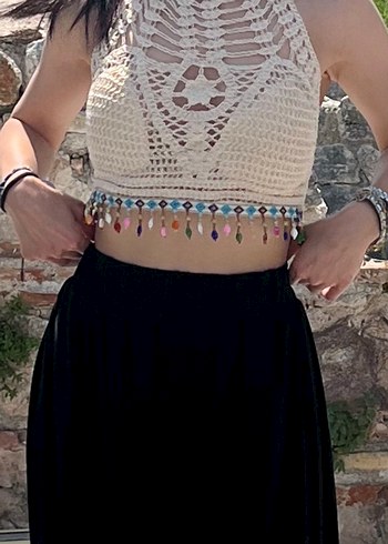 Nakışlı, Boncuklu Bej Örgü Büstiyer - Görsel 2