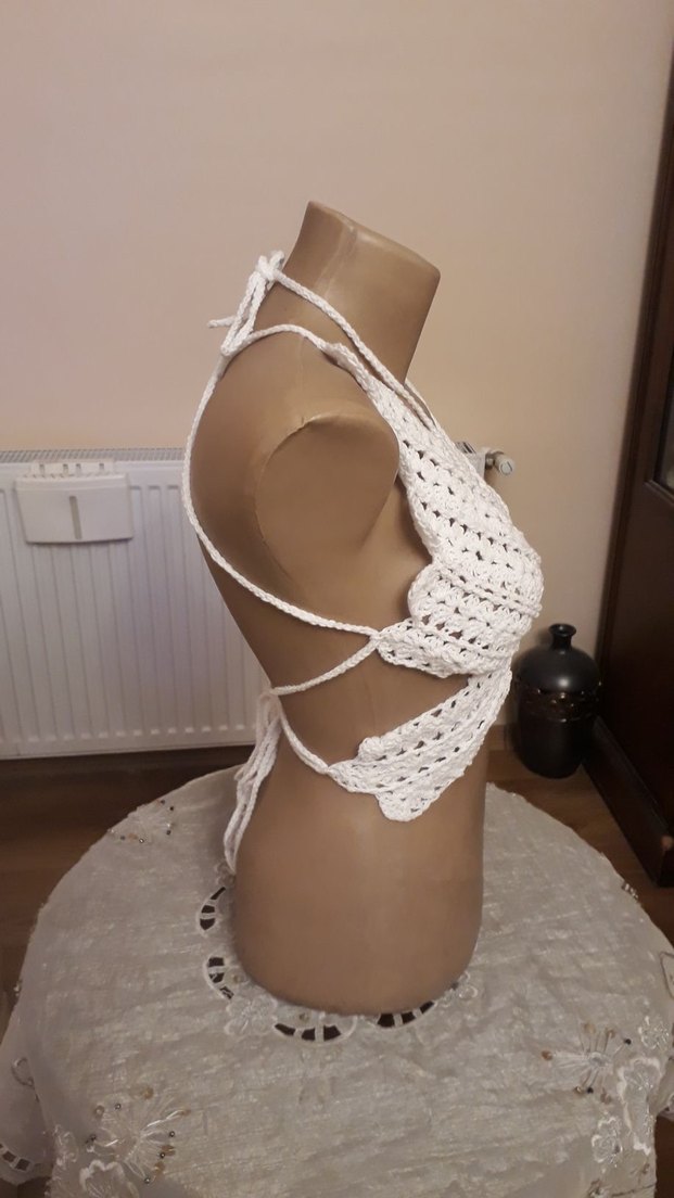 Dantel Detaylı Beyaz Örgü Bohem Büstiyer - Görsel 2