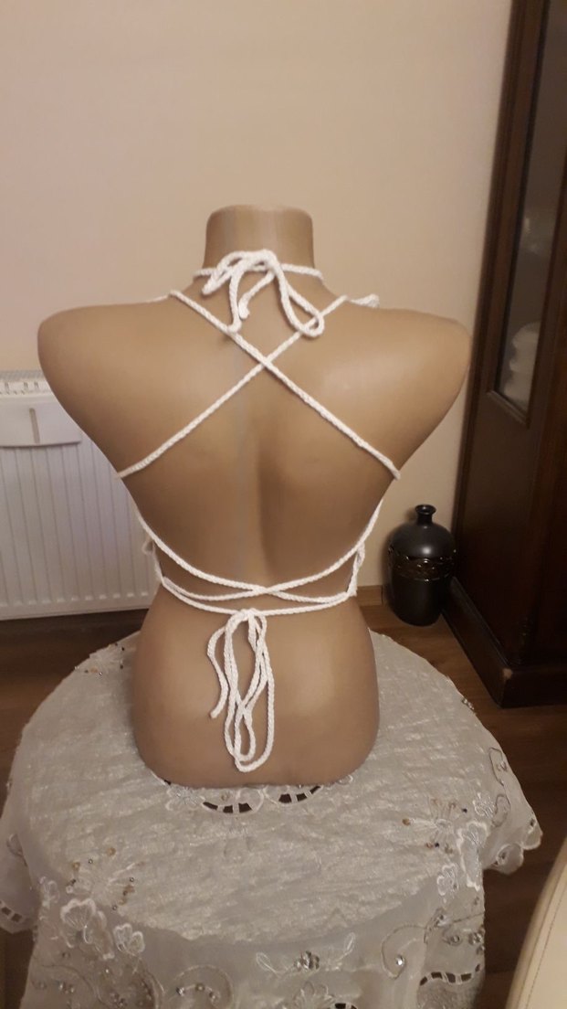 Dantel Detaylı Beyaz Örgü Bohem Büstiyer - Görsel 3