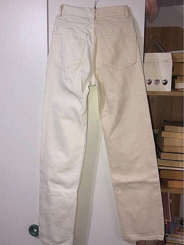 s Beden İki renkli yüksek bel wide leg bol kot pantolon xs/s