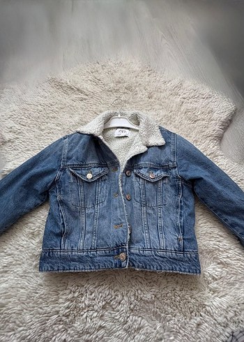 Zara Kiz cocuk Mavi Kot Ceket Sıcak Kürklü