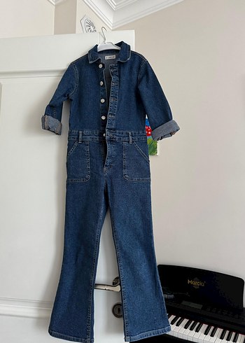 Mango Kids MNG Düğmeli Kiz cocuk Mavi Denim tulum