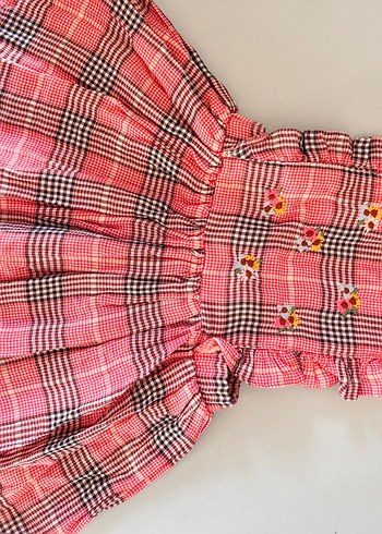 Kız Çocuk Pembe Nakışlı Fırfırlı Elbise - Görsel 3