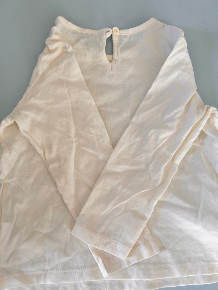 Kız Çocuk Beyaz Uzun Kollu Pamuklu Tişört - Görsel 4