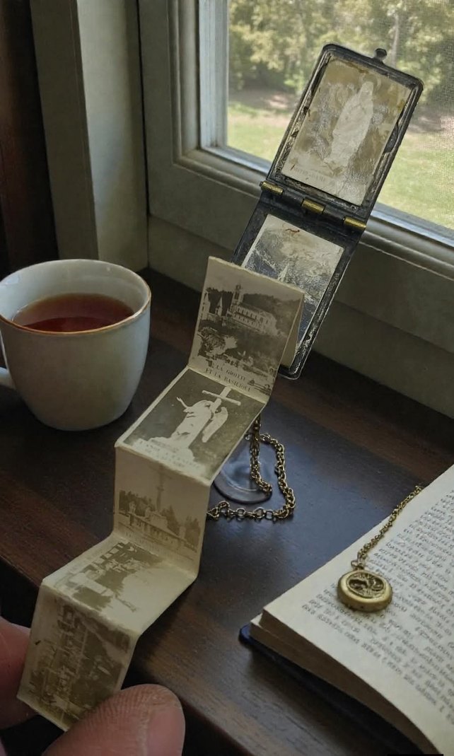 1800'ler Fransız Antika Akordiyon Fotoğraflı Bronz İkona Kolye - Görsel 2