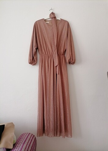 universal Beden camel Renk Simli tesettür elbise 