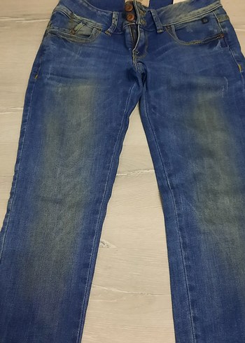 Mavi Düğmeli Kadın Denim Pantolon