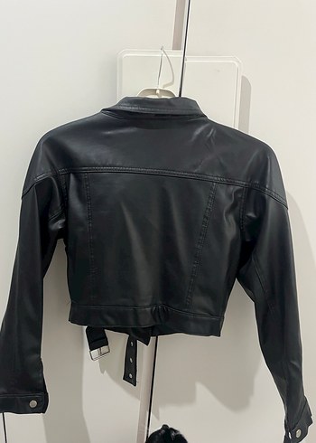 Kadın Siyah Deri Biker Ceket - Görsel 2