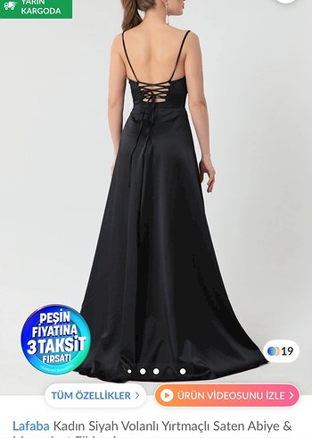 Lafaba Kadın Siyah Volanlı Yırtmaçlı Saten Abiye - Görsel 2