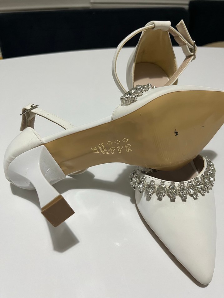Beyaz Payetli Stiletto Gelin Ayakkabısı - Görsel 2