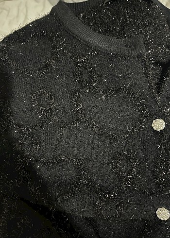 Düğmeli Siyah Örgü Kadın Hırka - Görsel 4