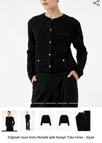 Düğmeli Siyah Örgü Kadın Hırka - Görsel 2