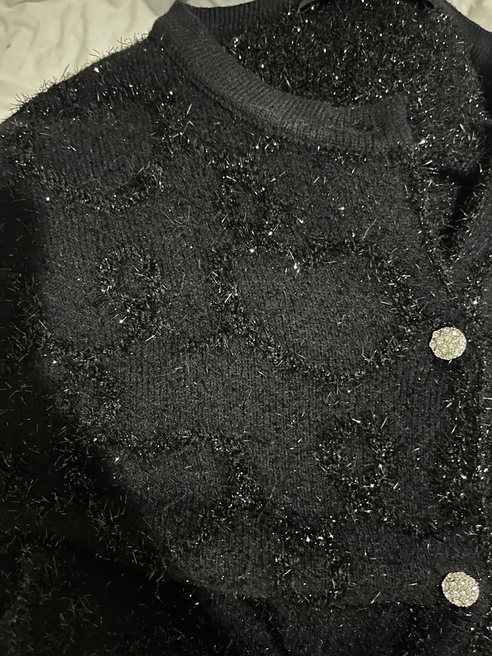 Düğmeli Siyah Örgü Kadın Hırka - Görsel 4