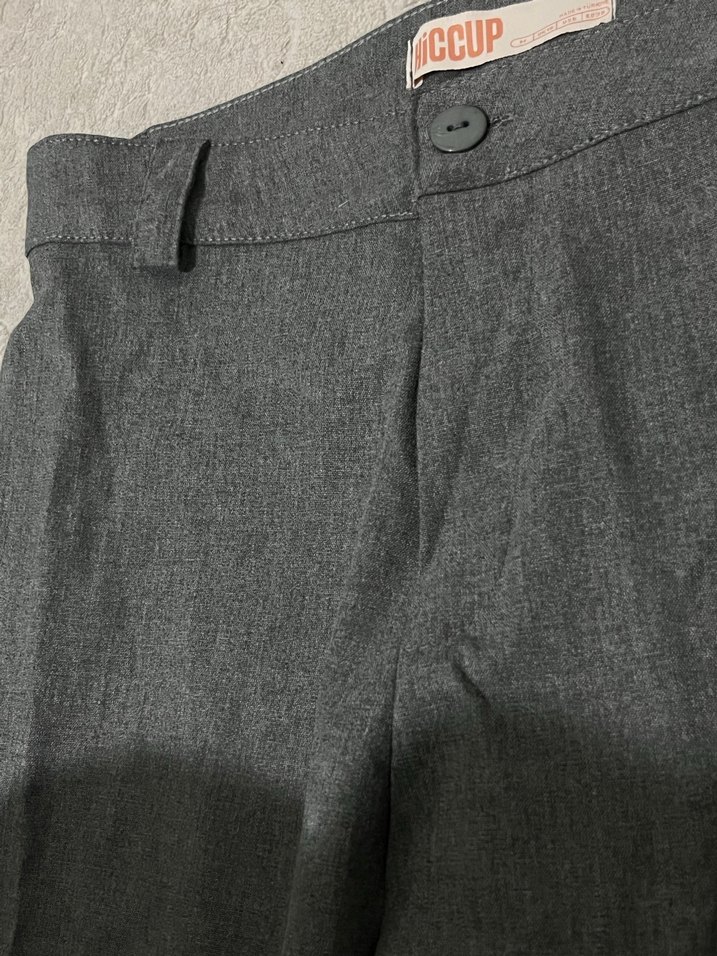 Gri Keten Kadın Kumaş Pantolon - Görsel 3