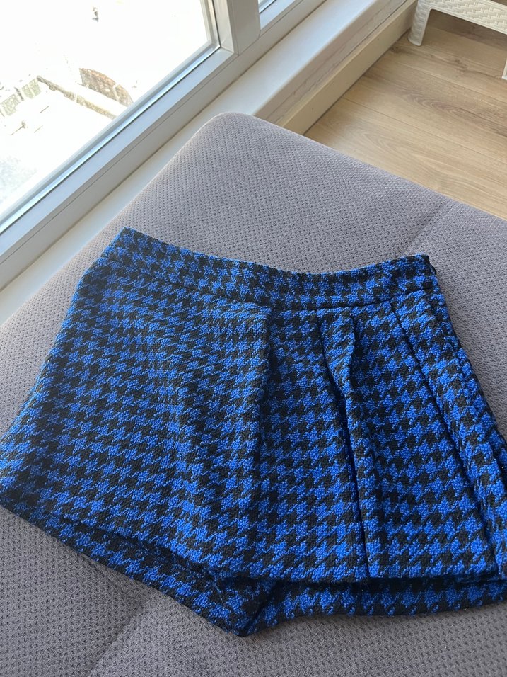 Mavi Pilili Ekose Mini Etek - Görsel 2