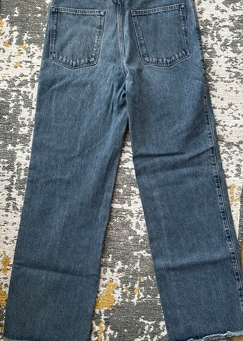 36 Beden mavi Renk Massimo Dutti Düğmeli Gri Mavi geniş Kadın Denim Pantolon