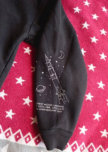 m Beden NASA Baskılı Kapüşonlu Siyah crop Sweatshirt