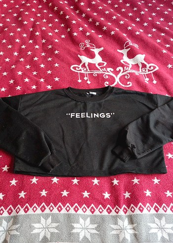 Siyah Baskılı Kadın crop Sweatshirt