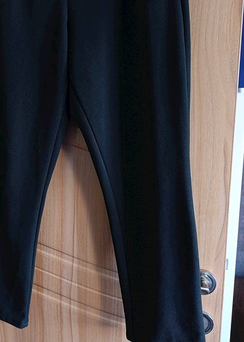 Kadın Siyah lastik bel Geniş Kesim Kumaş Pantolon - Görsel 2