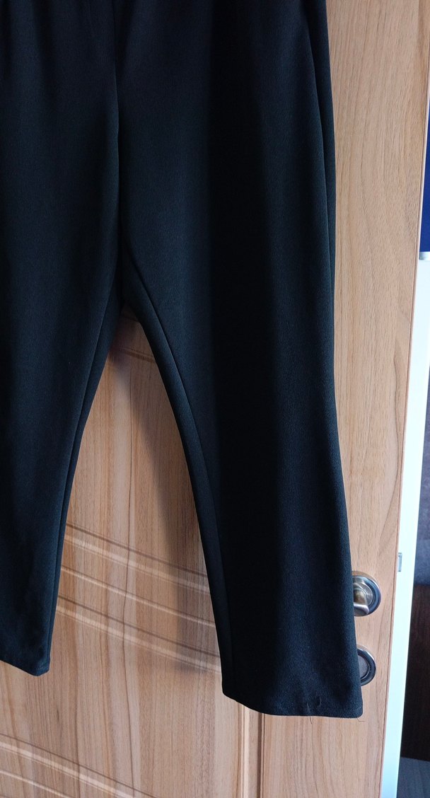 Kadın Siyah lastik bel Geniş Kesim Kumaş Pantolon - Görsel 2