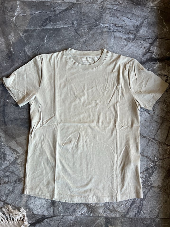 Bej Erkek Kısa Kollu Pamuklu Tişört - Görsel 4
