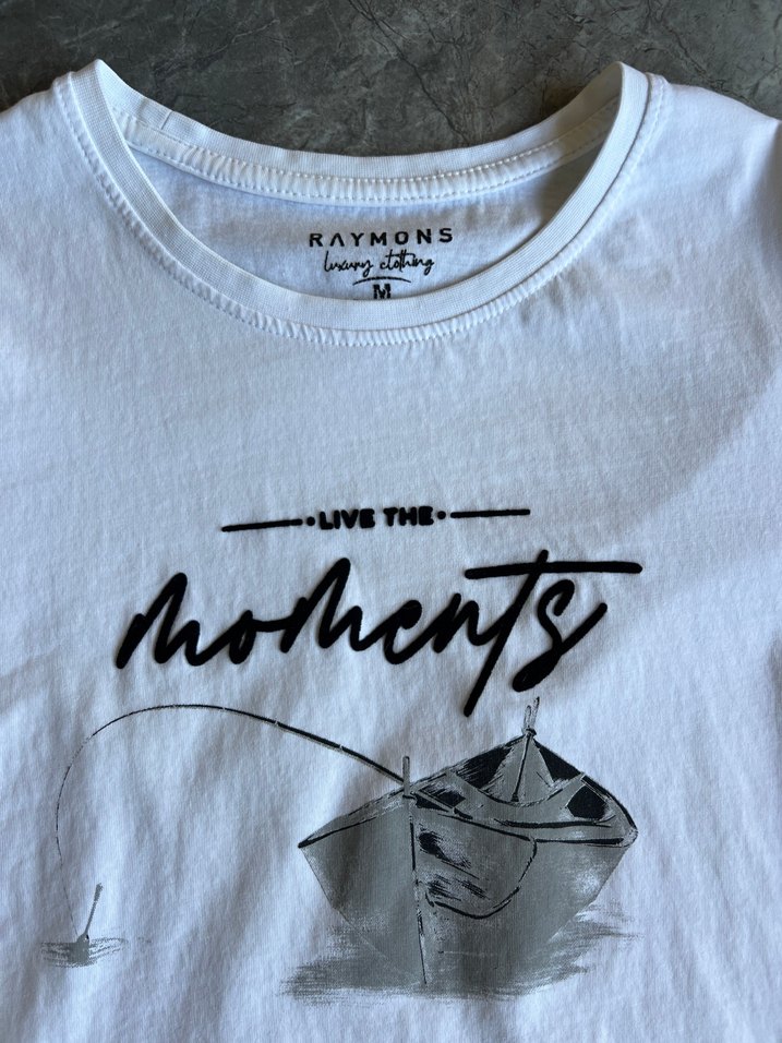 Beyaz Baskılı Erkek Tişört - Görsel 3