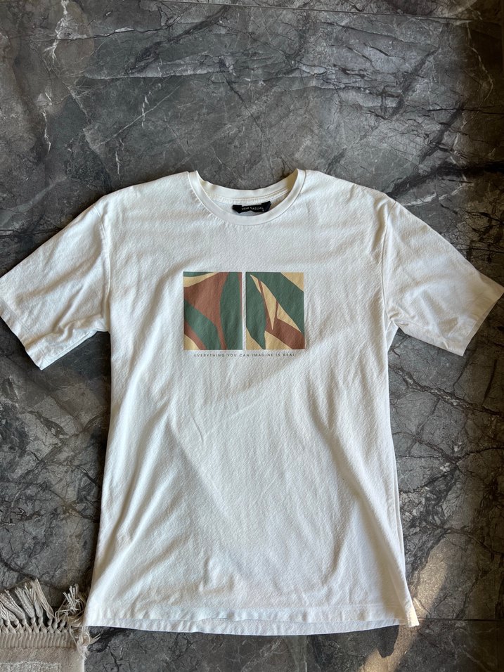 LCW Beyaz Baskılı Pamuklu Erkek Tişört - Görsel 2