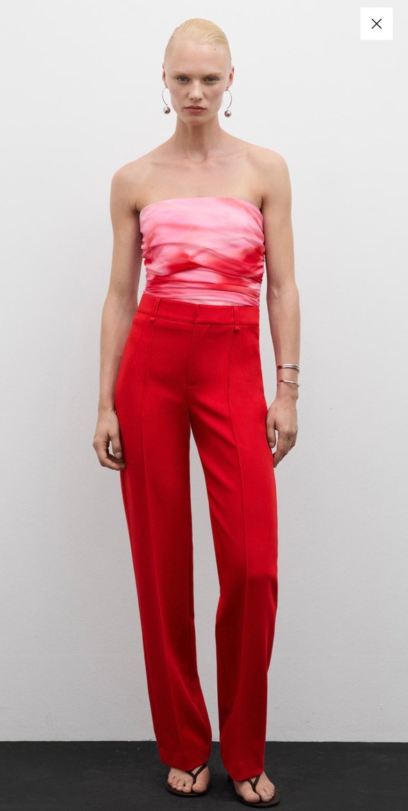 MANGO Pembe Drapeli Straplez Ust - Görsel 5