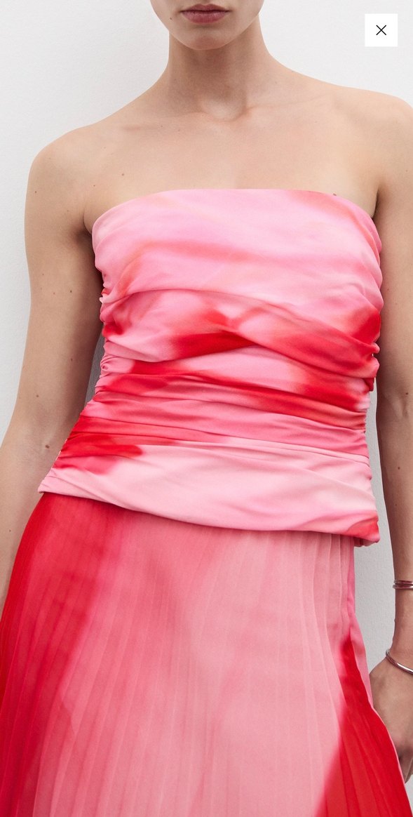 MANGO Pembe Drapeli Straplez Ust - Görsel 4