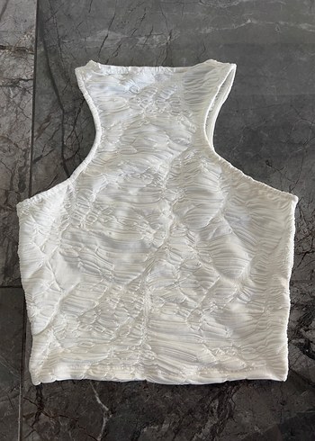 Bershka Dantelli Yüksek Yakalı Beyaz Keten Atlet - Görsel 3