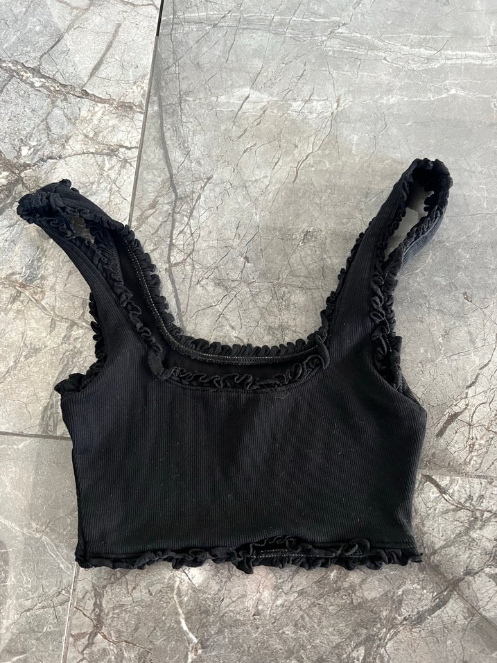 Zara Siyah Fırfırlı Kolsuz Crop Top - Görsel 2
