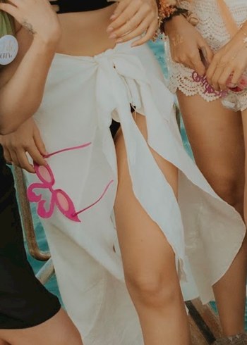 VATKALI Beyaz Drapeli Midi Bohem Pareo - Görsel 5