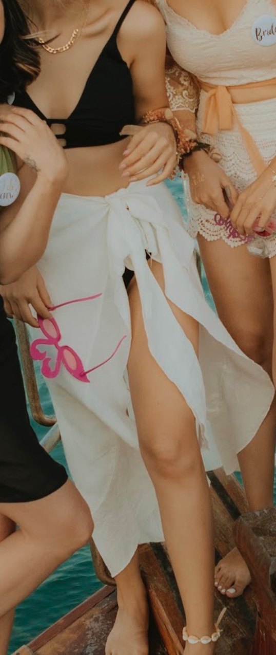 VATKALI Beyaz Drapeli Midi Bohem Pareo - Görsel 5