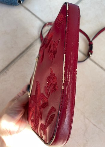 Kırmızı Deri Nakışlı Kadın Çanta - Görsel 7