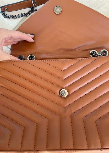 Zincir Detaylı Kahverengi Deri Kadın Çanta - Görsel 6