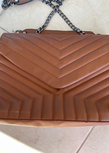 Zincir Detaylı Kahverengi Deri Kadın Çanta - Görsel 2