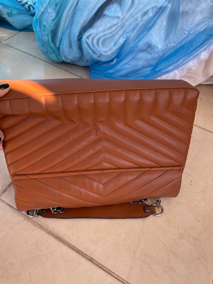 Zincir Detaylı Kahverengi Deri Kadın Çanta - Görsel 4